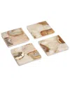 Two's Company S/4 Agate Coasters With Marble Base In Brown