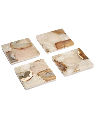 TWO'S COMPANY S/4 AGATE COASTERS WITH MARBLE BASE