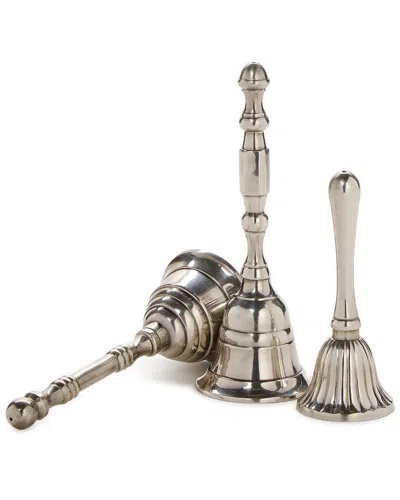 Two's Company Set Of 3 Silver Bells Includes 3 Designs/sizes