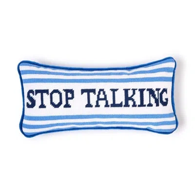 Two's Company Stop Talking Needlepoint Throw Pillow 13.5 X 6 Inch Cotton Polyester In Blue