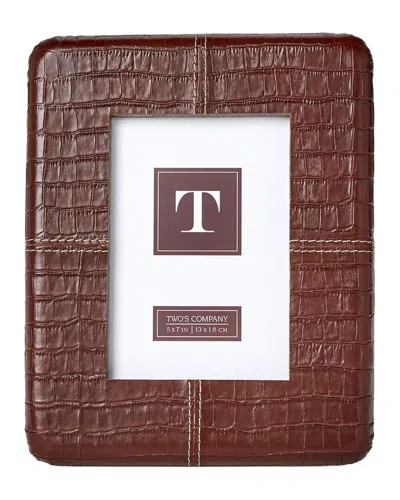 Two's Company 5x7 Genuine Leather Reptile Pattern Photo Frame In Brown