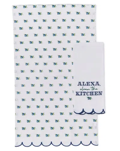 Two's Company Alexa Clean The Kitchen Set Of 2 Dish Towels In White