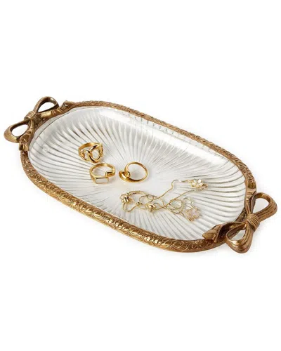 Two's Company Antique Finish Glass Vanity Table / Desk Tray In Gold