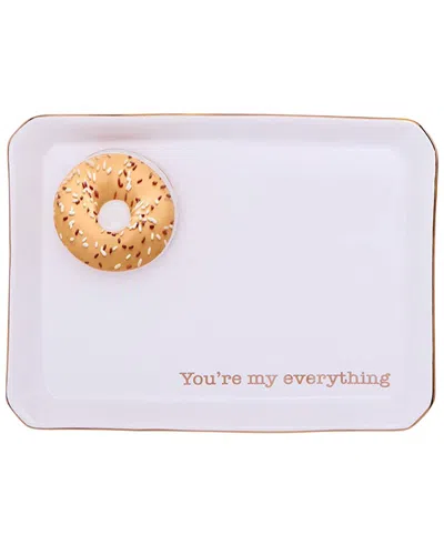 Two's Company Bagel Icon Trinket Tray With Saying In Gift Box In White