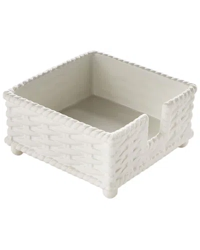 Two's Company Basketweave Cocktail Napkin Holder In White