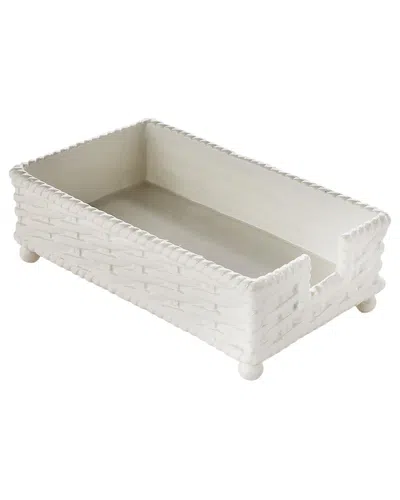 Two's Company Basketweave Guest Towel / Utensil Napkin Holder In White