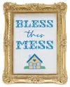 Two's Company Bless This Mess Embroidered Cross Stitch Framed Wall Art In Gold