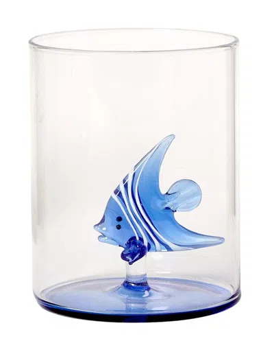 Two's Company Blue Angel Fish Icon In Double Old Fashion Glass In Transparent