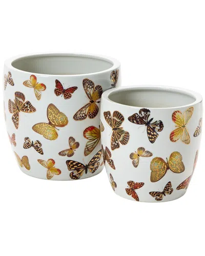 Two's Company Butterfly Garden Set Of 2 Planters In White