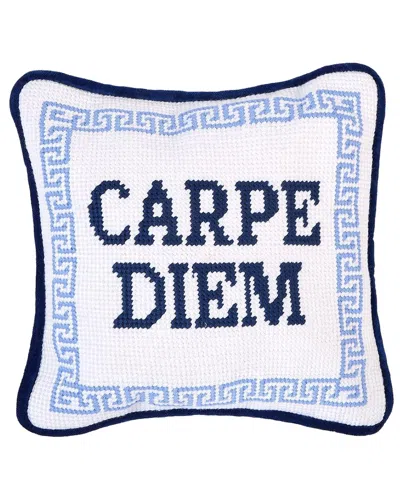 Two's Company Carpe Diem 8x8 Needlepoint Pillow In Blue