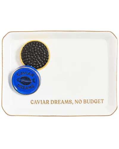 Two's Company Caviar Dreams Icon Trinket Tray With Saying In Yellow