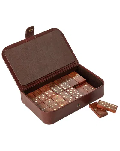 Two's Company Chestnut Genuine Leather Domino Set In Brown