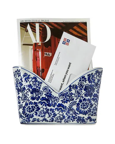 Two's Company Chinoiserie Floral Letter Holder In Blue