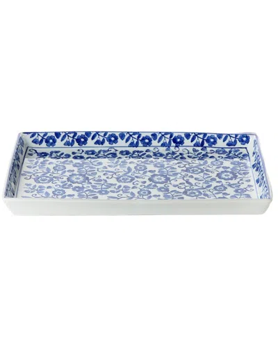 Two's Company Chinoiserie Hand-painted Floral Tray In Blue