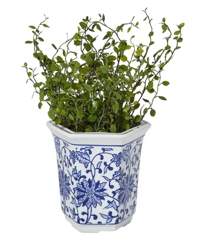 Two's Company Chinoiserie Hand-painted Hexagon Décor In Blue