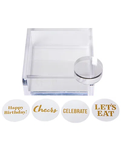Two's Company Cocktail Napkin Holder In White