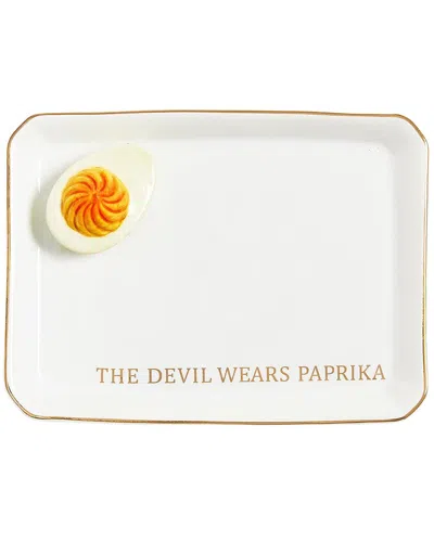 Two's Company Deviled Egg Icon Trinket Tray With Saying In Gift Box In White