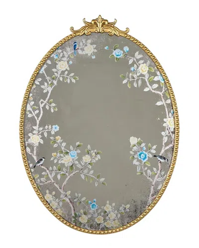 Two's Company Flora & Fauna Oval Wall Mirror In Gray