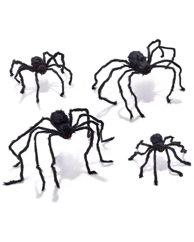 Two's Company Furry Tarantulas Set Of 4 Large Decorative Spiders In Black