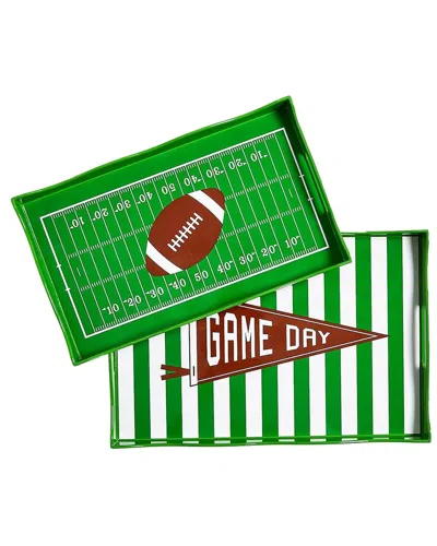 Two's Company Game Day Set Of 2 Handled Serving Trays In Green