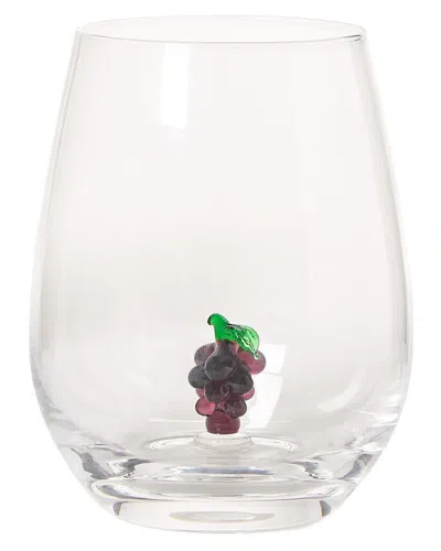Two's Company Grapes Stemless Wine Glass In Multi