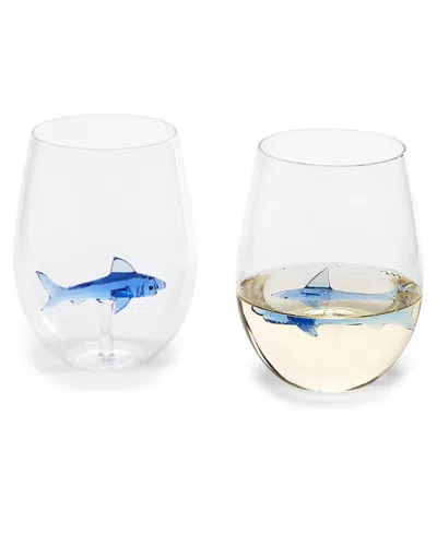 Two's Company Great White Shark Stemless Wine Glass In Transparent