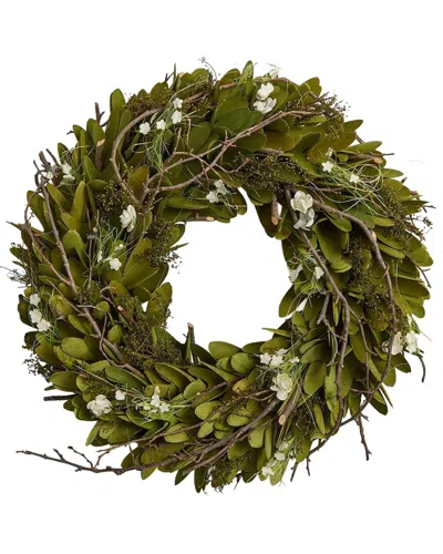 Two's Company Hand-crafted Carved Willow Wood Wreath In Green