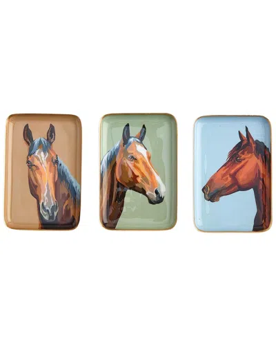 Two's Company Horse Country Set Of 3 Metal Trinket / Desk Trays In Multi