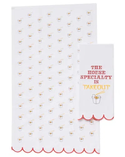Two's Company House Specialty Is Takeout Set Of 2 Dish Towels In White