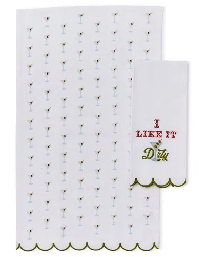 Two's Company I Like It Dirty Set Of 2 Dish Towels In White