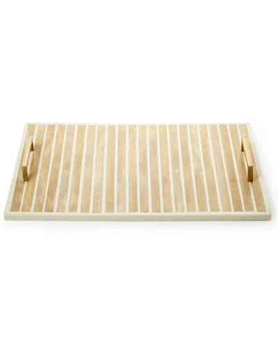 Two's Company Inlaid Decorative Rectangle Serving Tray In Brown