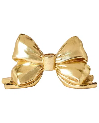 Two's Company Large Bow Taper Candleholder In Gold