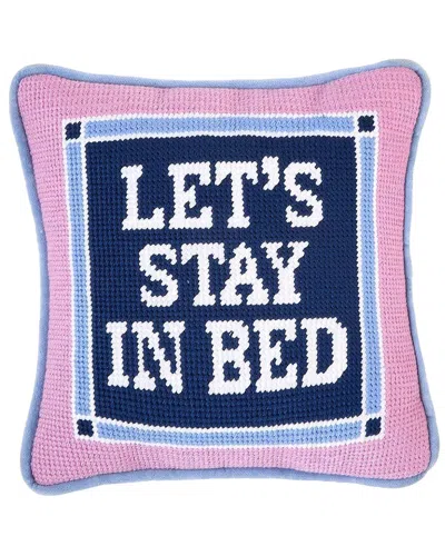 Two's Company Let's Stay In Bed 8x8 Needlepoint Pillow In Pink