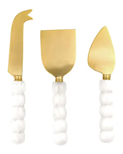 Two's Company Modern Pop Set Of 3 Beaded Cheese Knives In Gift Box In Gold