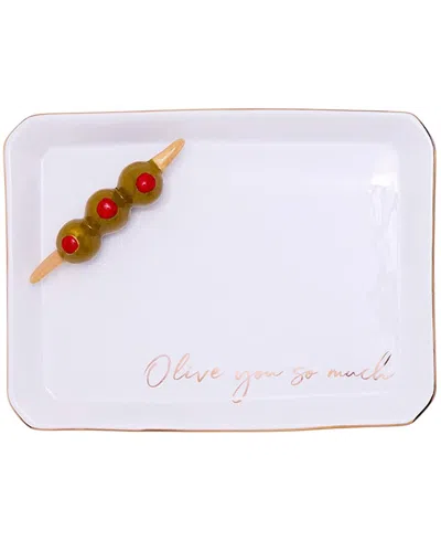 Two's Company Olive Icon Trinket Tray In White