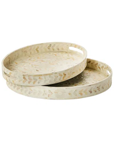 Two's Company Opalescent Set Of 2 Mother-of-pearl Oval Trays In Neutral