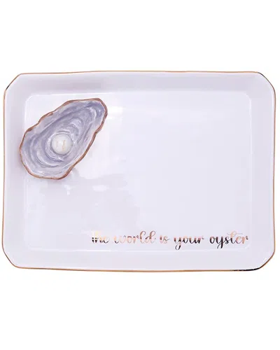 Two's Company Oyster Icon Trinket Tray With Saying In Gift Box In White