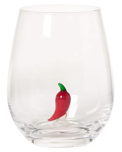 Two's Company Red Chili Pepper Stemless Wine Glass In Multi