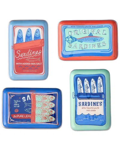 Two's Company Sardines Set Of 4 Metal Trinket / Desk Trays In Multi