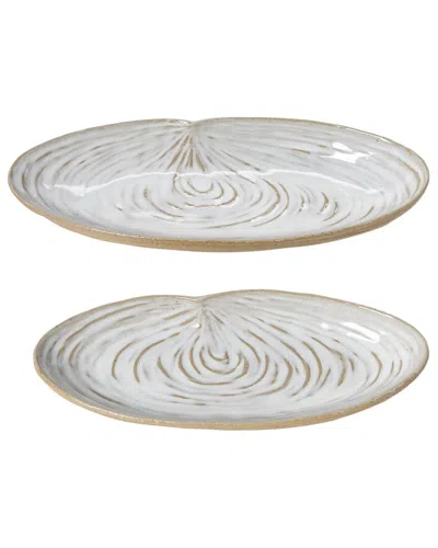 Two's Company Set Of 2 Artisanal Reactive Glaze Shell Tidbit Dish / Trays In White