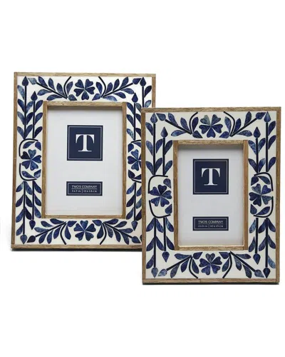Two's Company Set Of 2 Bone Inlay Photo Frames In Blue