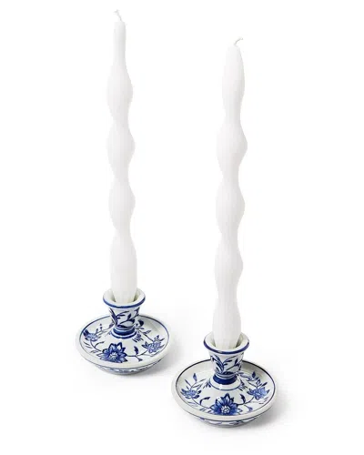 Two's Company Set Of 2 Chinoiserie Hand-painted 3in Taper Candleholders In Multi