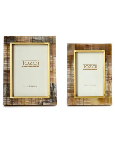 Two's Company Set Of 2 Chiseled Horn Photo Frames In Brown
