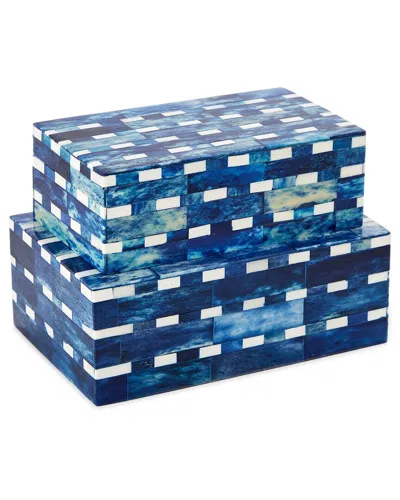 Two's Company Set Of 2 Covered Boxes In Blue