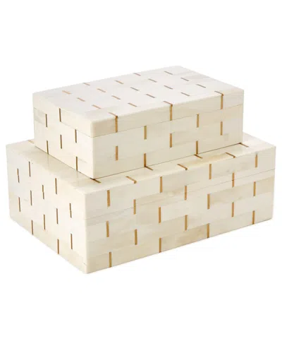 Two's Company Set Of 2 Covered Boxes In Neutral