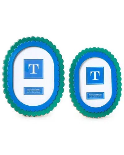 Two's Company Set Of 2 Double Scalloped Edge Photo Frames In Blue