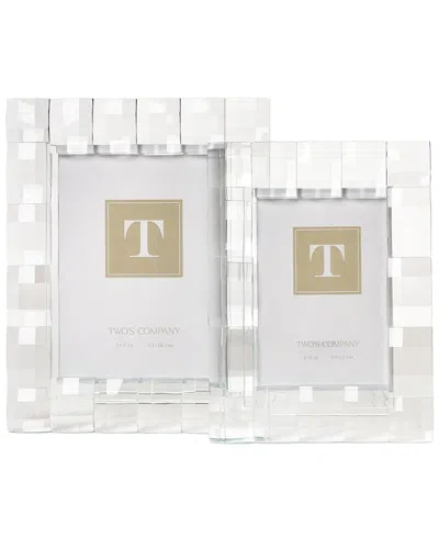 Two's Company Set Of 2 Faceted Crystal Glass Photo Frames In White