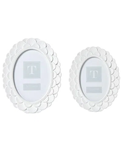 Two's Company Set Of 2 Fan Shell Oval Photo Frames In White