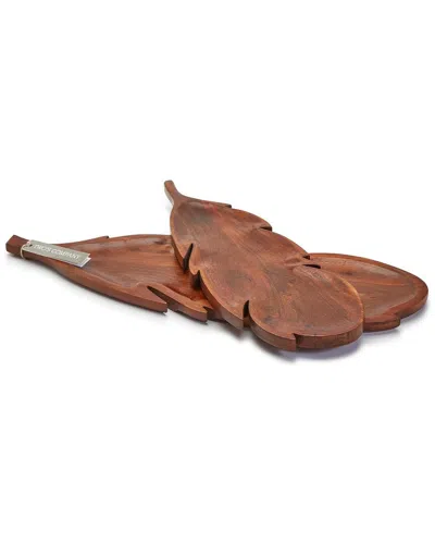 Two's Company Set Of 2 Feather Serving Boards In Beige