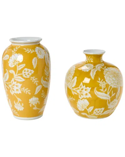 Two's Company Set Of 2 Floral Vases In Yellow